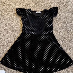 Place girls Black velvet dress with gold polka dots and  flutter sleeve size 16